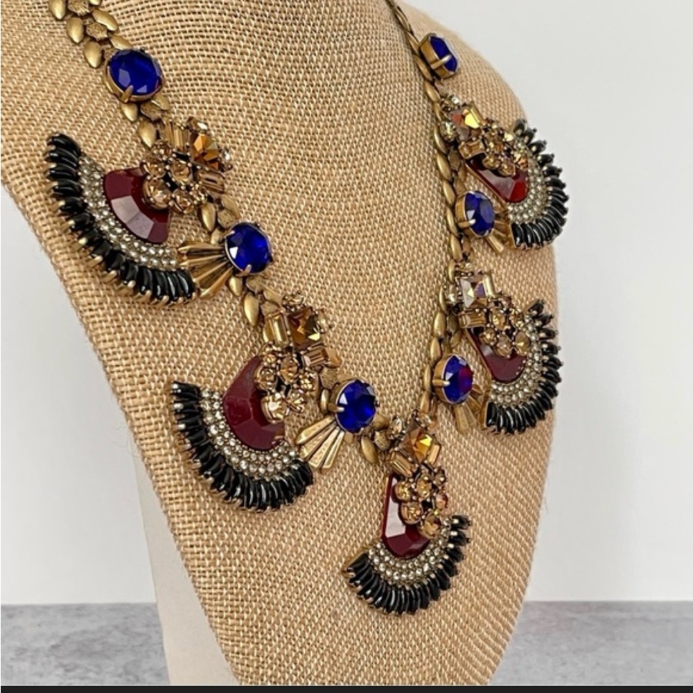 J. Crew Chic Gold and Blue Statement Necklace